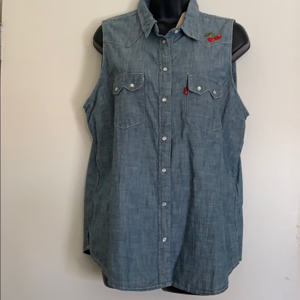 Collared sleeveless denim shirt *NWT*